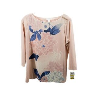 Charter Club 3/4-Sleeve Floral-Print Top Pink Cream PM